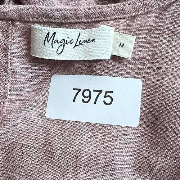 Magic Linen Shirt Dress Women's M 100% Linen Dusty Rose Keyhole Back 3/4 Sleeves - Picture 4 of 7